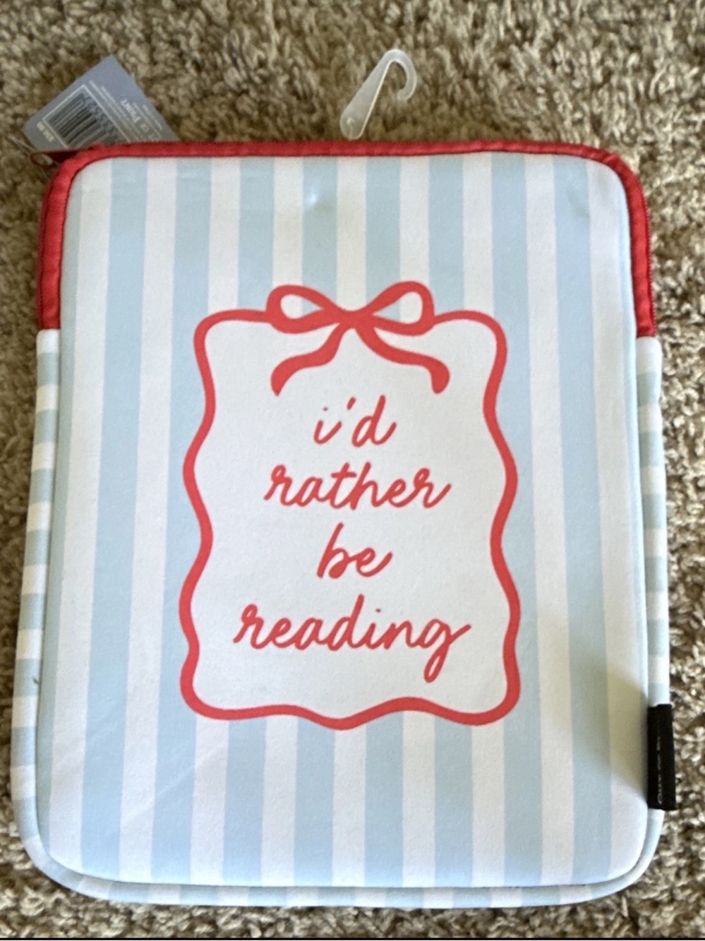Out of Print I'd Rather Be Reading Striped Fabric Zipper Book Cover Sleeve